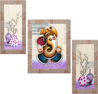 Indianara Set of 3 Lord Ganesha Framed Art Painting (1158MR) without glass  (6 X 13,  X 13, 6 X 13 INCH) Digital Reprint 13 inch x  inch  Painting Price in