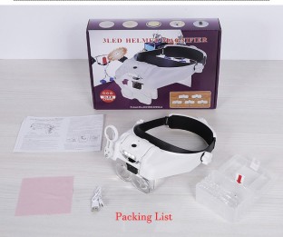 Adjustable Head-Loupe Magnifier with LED Light 4 Interchangeable Lenses Jewelry Making Gemstone Diamond Inspection Visor 