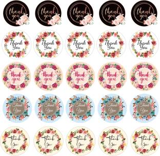 D2C Floral Paper Gift Tags Thank You Round Stickers Labels Self Adhesive Envelope Packaging Sticker Decorative Craft Sealing Stickers Thank You Label Self-adhesive Paper Label