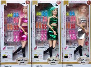 UNIQUE GIFT SHOP Plastic Fashion Long Hair Doll with Movable Joints Doll for Kids, and Shoes Set Dolls Set for Kids Girls (Set of 3) - Plastic Fashion Long Hair Doll with UNIQUE GIFT SHOP Plastic Fashion Long Hair Doll with Movable Joints Doll for Kids, and Shoes Set Dolls Set for Kids Girls (Set of 3) - Plastic Fashion Long Hair Doll with
