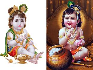Set of 2 Baby Lord Krishna Wall Poster | HD Poster for room decor  (12x18-Inch, 300GSM Thick Paper, Gloss Laminated) Photographic Paper -  Religious posters in India - Buy art, film, design,