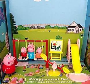 Eunoia TRADERS PEPPA PIG Family Fun Playground Set Cartoon Theme | 4 Family Figurines with Moveable Arm & Leg | DIY Swings , Slides , Board & Up/Down Swing - PEPPA PIG Eunoia TRADERS PEPPA PIG Family Fun Playground Set Cartoon Theme | 4 Family Figurines with Moveable Arm & Leg | DIY Swings , Slides , Board & Up/Down Swing - PEPPA PIG