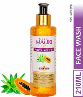 Khadi Mauri Herbal Anti Tan Papaya  - Skin Lightening & Tan Removing - SLES & PARABEN FREE - Enriched with Basil, Orange & Aloe Vera - 210 ML Face Wash