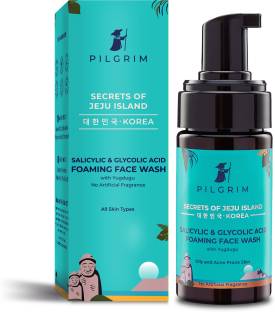 Pilgrim Salicylic(BHA) & Glycolic Acid(AHA) Foaming  for Oily & Acne-Prone Skin | Fades Blemishes, Reduces Breakouts | Men & Women | Korean Skin Care Products | SLS & Paraben-Free | 120ml Face Wash