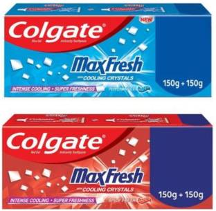 Colgate MaxFresh Toothpaste, Red Gel Paste with Menthol for Super Fresh Breath, (Spicy Fresh) and MaxFresh Toothpaste, Blue Gel Paste with Menthol for Super Fresh Breath (Peppermint Ice), 600 gm Toothpaste