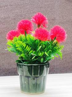 Priceless Deals Red Dahalia Artificial Flower  with Pot