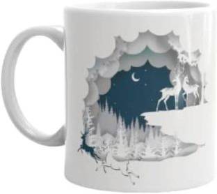 cloudberri Cloud Berri Scenary Printed Ceramic Coffee/Tea- Pack of 1, White Ceramic Coffee Mug