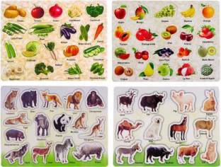 BitFeex printed puzzle set , jungle animal , fruit , vegetable , Board for  Kids with Knobs & Pictures, Colorful