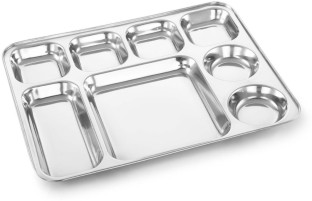Thali Dinner Plate Set of 6 Mess Tray Stainless Steel Round Plate 