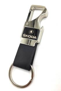 jdp Skoda Cars Metal Leather Opner Key chain. Black Color. Key Chain