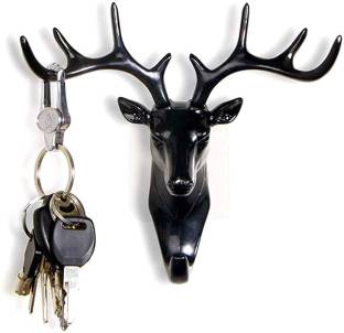 POONJALIYA Deer Head Hanging Hook, Self Adhesive Wall Door Hook Hanger Bag Keys Sticky Holder(Black) Mount key holder Hanger Bag Keys Sticky Heavy Duty Keys stend Hook 1