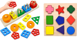 Baby Baby-for 1-3 Years Old Baby to Use Five Sets of Column Geometry Pair of Wooden Building Blocks Childrens Educational Toys 