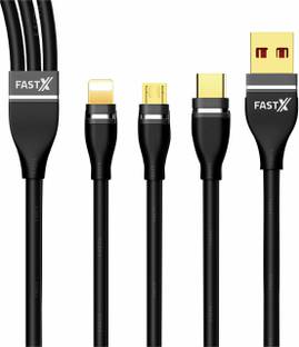 FASTX Black 3 in 1 Multi Charging Cable (Not for Data Transfer) Type C,  Micro Cable 3 A 1 m Nylon braided Power Sharing Cable
