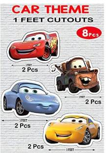 The Party Shoppy 8 Pcs McQueen Car 1ft Cardstock Cutouts for Happy Birthday Decorations Cardboard Cut-outs
