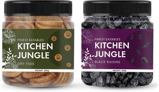 Kitchen Jungle Dry Fruits Combo Pack | Afghani Black Raisins (250gms) and Premium Anjeer (250gms) | Jar Pack Raisins, Figs