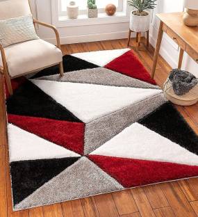 RM Handloom Red, Grey, Black, White Polyester Carpet
