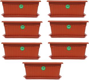 Altruist Gardening Royal Planter Pot Rectangle Planter Pots and Trays-Terracotta - Brown - Pack of 7 Plant Container Set