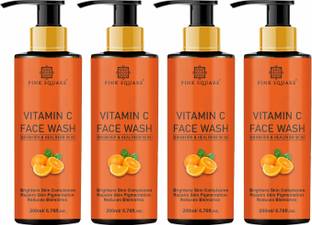 Pink Square 100 % Pure & Natural Vitamin C Face wash For Skin Whitening, Pigmentation, Glowing, Acne Scars, Brightening With Turmeric And Aloevera - Combo Pack of 4 Bottle of 200ml (800ml) Face Wash