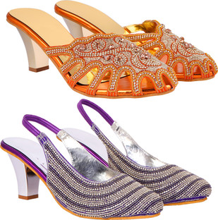 Zionk Women Orange, Purple Heels - Buy 
