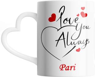 SAHU KRAFT Pari Love You Always Cute Design Printed, Pari Coffee Gift To Anyone Special You Love ,Girlfriend, Lover , Valentine day Gift White Heart Handle Ceramic Coffee Mug
