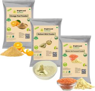 Brightland 100% Pure and Natural Multani mitti,Masoor dal powder,Orange powder pack of 3 (50gm Each )