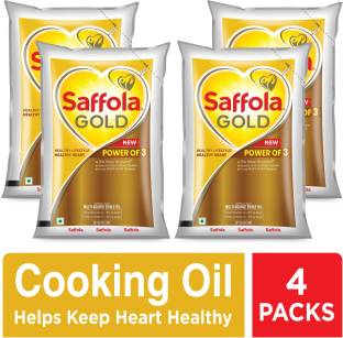 Saffola Gold Refined Cooking Oil Rice Bran & Sunflower Blended Oil Pouch
