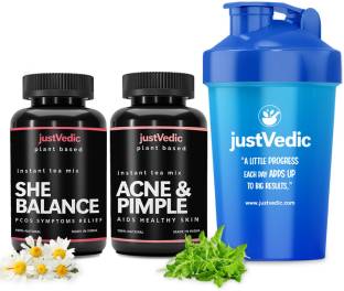 justvedic by Justvedic PCOS PCOD Acne Pimple Drink Mix for Women - 1 Month Pack + Shaker