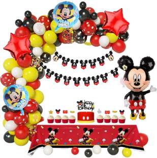 PartyballoonsHK 91Pcs Mickey Mouse Birthday Theme Decorations for Party Supplies Combo Set