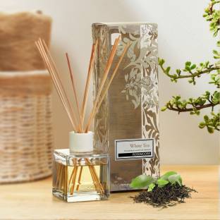 ROSeMOORe White Tea Scented Reed Diffuser for Living Room, Washroom, Bedroom, Office - 200 ML with 10 Reed Sticks Diffuser Set