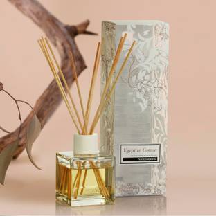ROSeMOORe White Egyptian Cotton Scented Reed Diffuser for Living Room, Washroom, Bedroom, Office - 200 ML with 10 Reed Sticks Diffuser Set