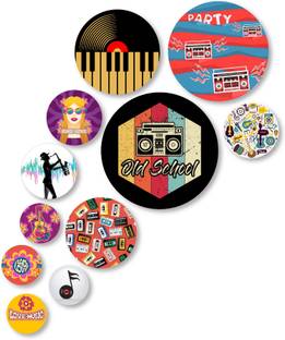 urboii Wooden Wall Decor Set of 11 circular wall décor gift ideas C006 Music Retro Pack of 11