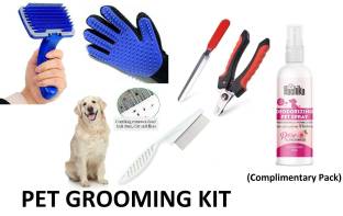 Hachiko High Quality (Combo Of 4) Imported High Quality Slicker + Nail Clipper + Hair Comb + Gloves +With Complimentary Pack of Dog Perfume Deodorant. Grooming Kit For All Breed Dog, Cat, Rabbit, Hamster, Dog & Cat Basic Comb for  Dog, Cat, Rabbit, Hamster, Dog & Cat