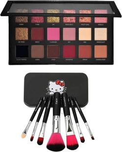 SMIETRZ Mini Pink Makeup Brush (Pack of 7) & Colours matte Textured Eyeshadow palette