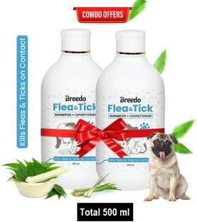 Breedo Dog & Cat Need (Pack of 2) Dog Flea & Tick Shampoo (Total 500 ml) Allergy Relief, Conditioning, Anti-fungal, Anti-microbial, Anti-itching, Anti-dandruff Natural Dog Shampoo