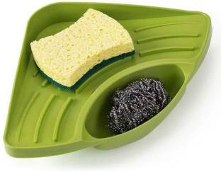 Bikli Kitchen Sink Corner Tray with suction cup for soap & Sponge Organiser Strainer