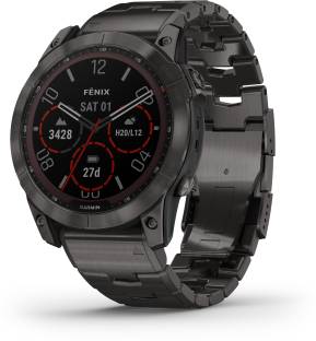 Add to Compare GARMIN Fenix 7X Sapphire Solar, Up to 28 days/37 days with solar*, Built in Flashlight Smartwatch Get a battery boost from the sunlight, so you can go longer between charges. How is your body holding up? Wrist-based heart rate and Pulse Ox will let you know. Keep great tunes coming with music on your wrist - and no phone to weigh you down. When it gets dark, the built-in LED flashlight helps keep you going. Do more. Charge less. Solar charging yields up to 37 days of battery life in smartwatch mode. Touchscreen Fitness & Outdoor 2 Years ₹1,29,990 ₹1,39,990 7% off Free delivery Bank Offer