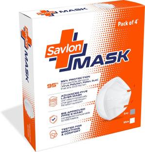 Savlon Mask - Pack of 4 | BIS Certified FFP2 S Mask (comparable to N95)| Ear-loop model with Head-Band Converter Strip