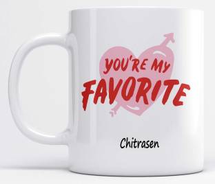 LOROFY You're My Favorite Chitrasen Heart Shape Design Printed Ceramic Coffee Mug