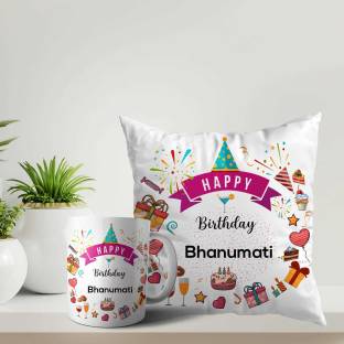 ARTBUG Happy Birthday Bhanumati Coffee Cup and Cushion with Filler Combo -Bhanumati Ceramic Coffee Mug