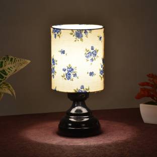 foziq Blue & White Fabric Shade With Black Metal Base Table Lamp