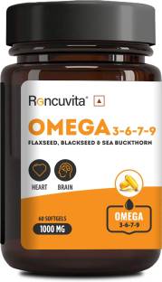 RONCUVITA Omega 3-6-7-9 Flex seeds Whole Sea Buckthorn & Sea Buckthorn Oil - 60 Soft Gels