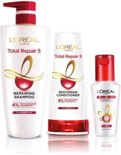L'Oréal Paris Total Repair5 Combo with Keratin, Shampoo 704ml+ Conditioner 192.5ml+ Serum 40ml 4.438,615 Ratings & 3,922 Reviews Pack of: 3 For: Women, Men Includes Hair Care Combo ₹527 ₹1,173 55% off Free delivery Sale Price Live