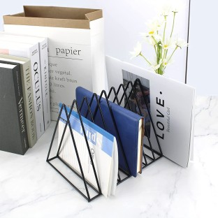 File Holder Magazine Holder Triangle Iron Newspaper Holder Magazine File Magazine Storage 7 Section for Office Home Decoration Rose Gold2 Packs 