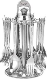 Parage Lily 25 pcs Cutlery set for dining table, spoons set combo with stand, Designer Stainless Steel Cutlery Set