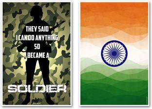 Combo Set Of 2 Soldier Indian Flag Tricolor Poster Inspirational Motivational Army Quotes For Home Office 12x18 Inches Multicolor 2 Prints Set Unframed Fine Art Print Artinkart Posters Art