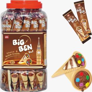 HUGS Big Ben – Choco & Rabri Cream with gems in a Wafer Cone ( 60 pcs in a Jar) Wafer Rolls