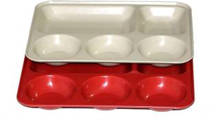 SWASTIK Pack of 4 Plastic Luxuries 5In1 Three Compartment Divided Dinner Plate/Partition Thali Dinner Set