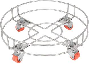 zepdos Pack of 1 Stainless Steel LPG Gas Cylinder Trolley Stand with Wheel Can Kitchen Rack