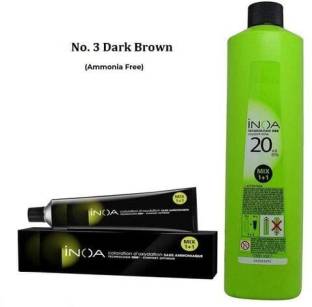 INOA Hair Color 3 Dark Brown - 60gm + 20Vol 6% Developer - 1000ml , Dark  Brown - Price in India, Buy INOA Hair Color 3 Dark Brown - 60gm + 20Vol
