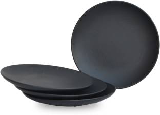 ST "REDEFINING SPACES" Ceramic Handcrafted Black Matte Ceramic Serveware Plates Set Side Plate Quarter Plate